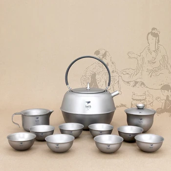 

Keith Titanium Kung Fu Tea Set Outdoor Camping Drinkware Double Wall Tea Cup,Kettle,Tureen Infuser,Gaiwan, Chinese Tea Ceremony