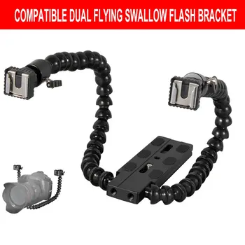 

Flexible Dual Arm Camera Flash Bracket Holder Two Hot Shoe Mounts Bracket with Ball Head for Speedlite DSLR Macro Shooting