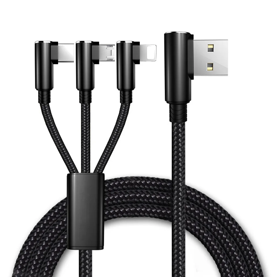 3 в 1 90 градусов Micro usb зарядный кабель для Iphone samsung S8/S9 Plus huawei usb type C мульти кабель для зарядного устройства Шнур мобильного телефона - Цвет: Черный