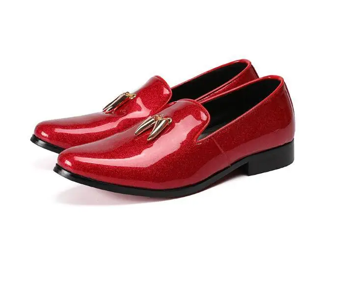 

Plus Size 46 47 Patent Leather Men Wedding Shoes Red Shoes Designer Pointed Toe Dress Shoes