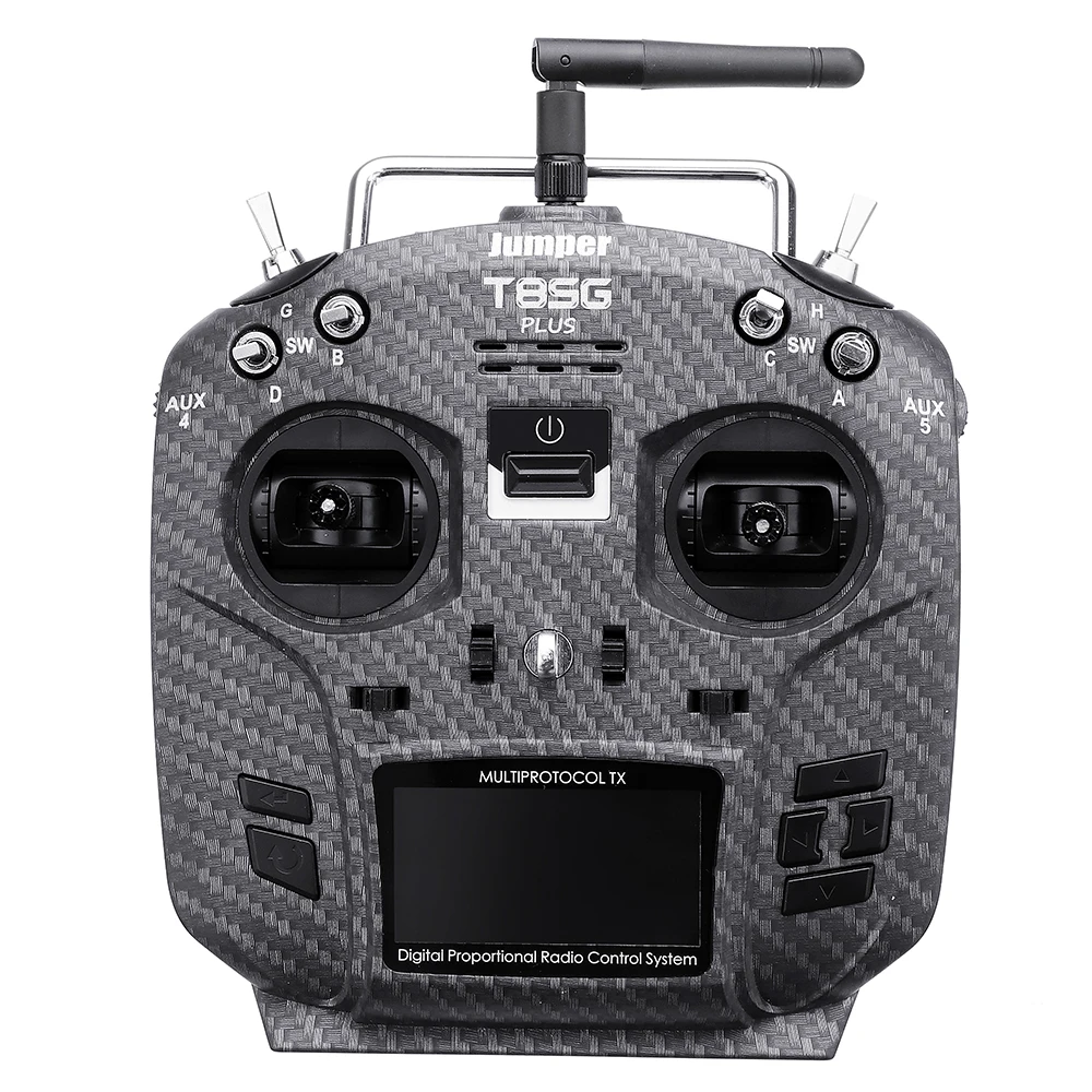 

Jumper T8SG V2.0 Plus Hall Gimbal Multi-protocol Advanced 2.7" OLED Transmitter Carbon Fiber for Flysky Frsky Radio Controlloer