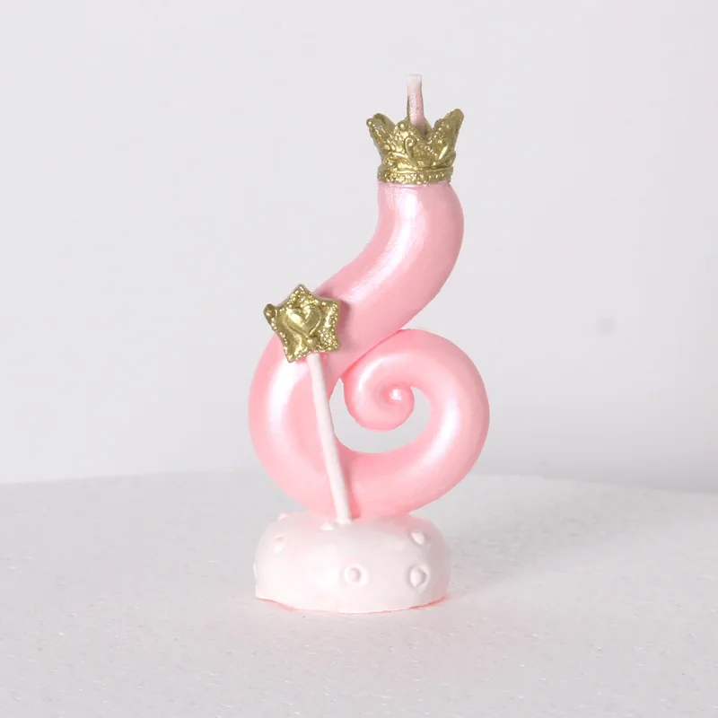 pink 6 Розовая синяя корона, свечи для торта, свечи для дня рождения, 1234567890, юбилейный торт, цифры, Возрастная свеча, украшения для торта - Цвет: pink 6