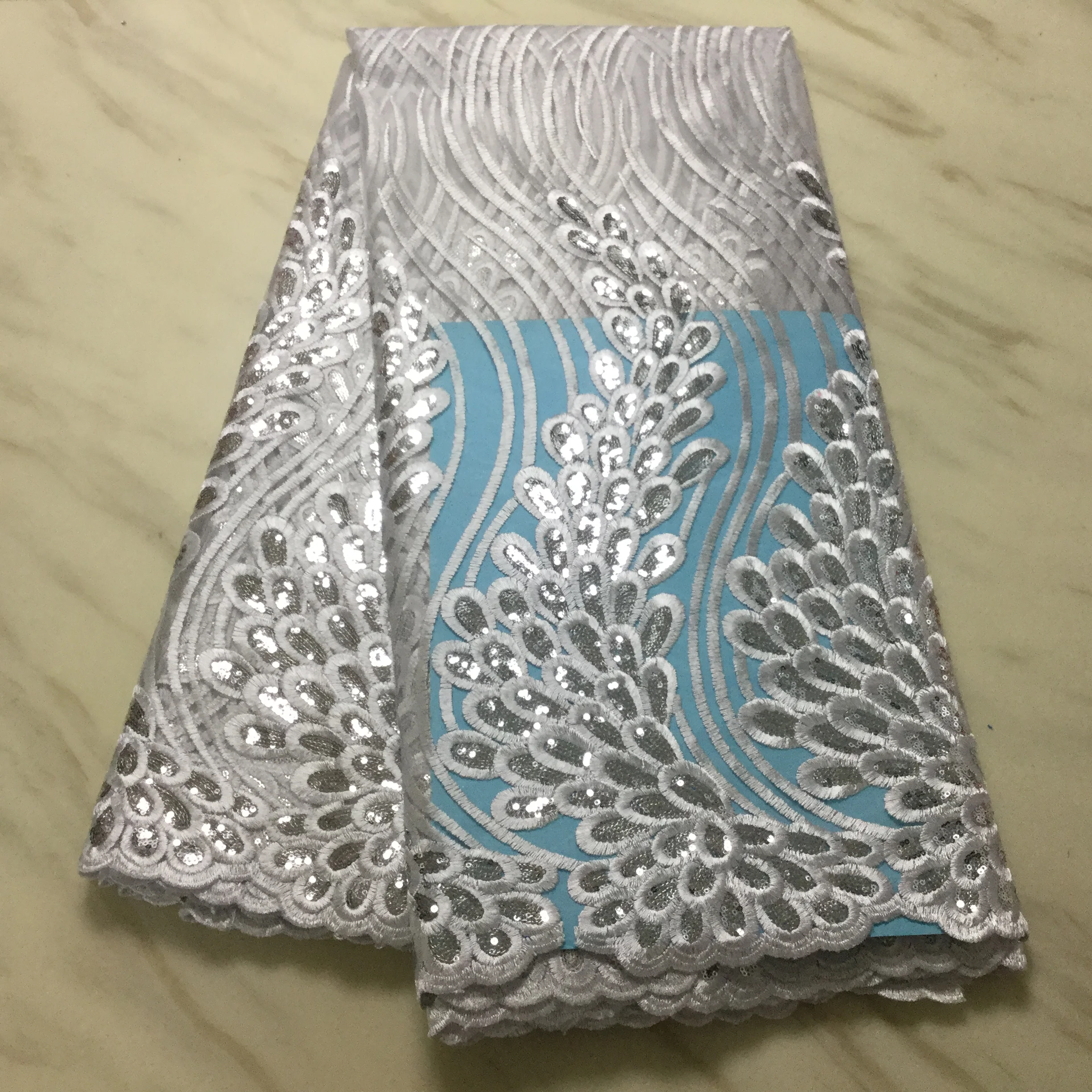 Pure White African Net Milk Silk Lace Sequins Embroiderd High Quality French Fabric Nigerian For Wedding FP112 | Дом и сад