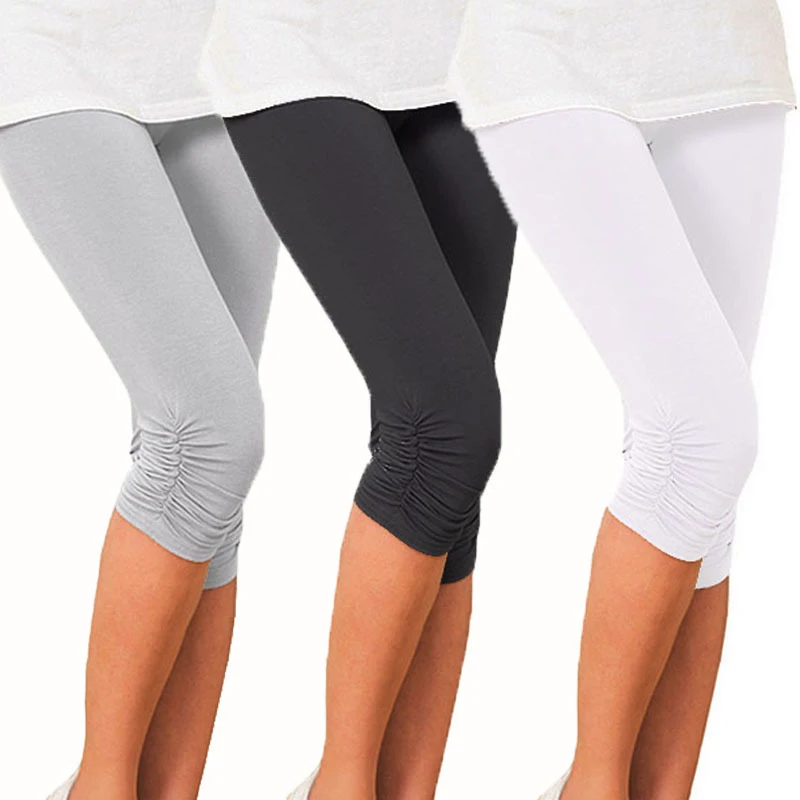 Mallas cortas de encaje fino para mujer, pantalones de realce elásticos, Capris recortados, color blanco y negro, para verano