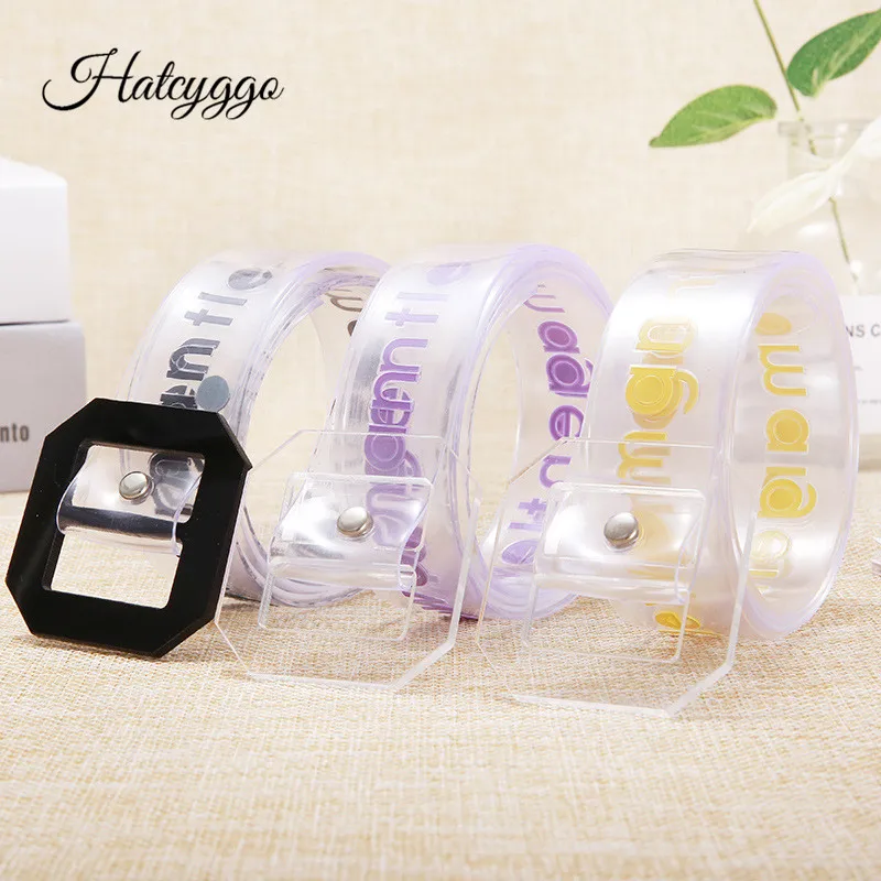 

HATCYGGO Fashion Women Transparent Thin Belt Square Buckle PVC Clear Waist Belt Slim Luxury Brand Jeans Belts For Women Belts