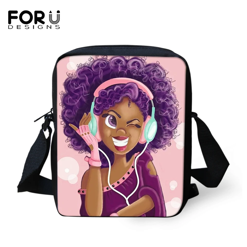 

FORUDESIGNS Fashion Girls Messenger Bags Kawaii African Girls Pattern Crossbody Bags Afro Arts Mini Flaps Kids Purse Coin Bags