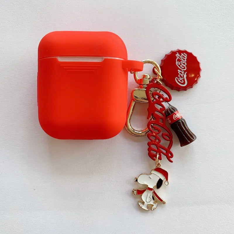 Cute Cartoon Snoopy Box Protective For Apple AirPods 1 2 Earphones Cover For AirPods Bluetooth Earbuds Cases With Metal Pendent