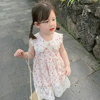 

2020 Summer New Children Baby Printed Lace Dresses , Girls Princess Sweet Clothes 5 Pieces/lot Wholesale