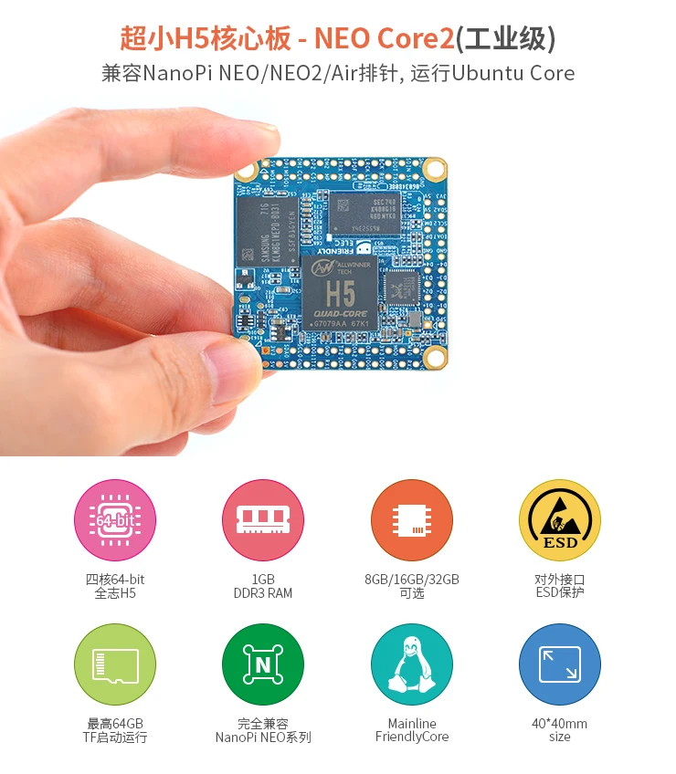NanoPi NEO Core2 основной плате 64-разрядный четырехъядерный процессор A53 Ubuntu(убунту-16