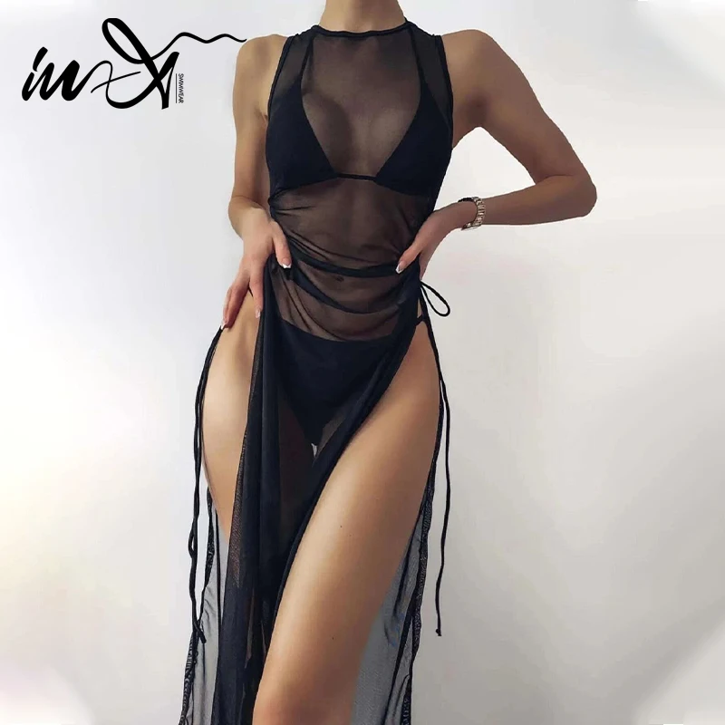 In-X Black 3 pieces set High neck swimwear female swimsuit cover-ups for women Skirts