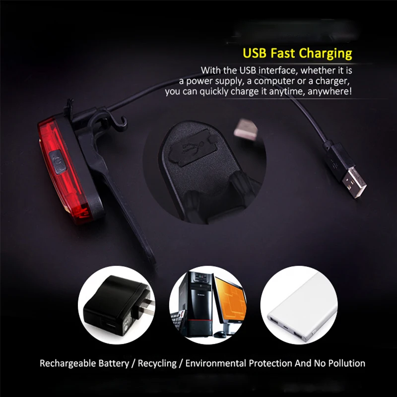 Excellent Rechargeable LED USB Mountain Bike Tail Light Taillight Safety Warning Bicycle Rear Light Night riding Tail-lamp luz bicicleta 5