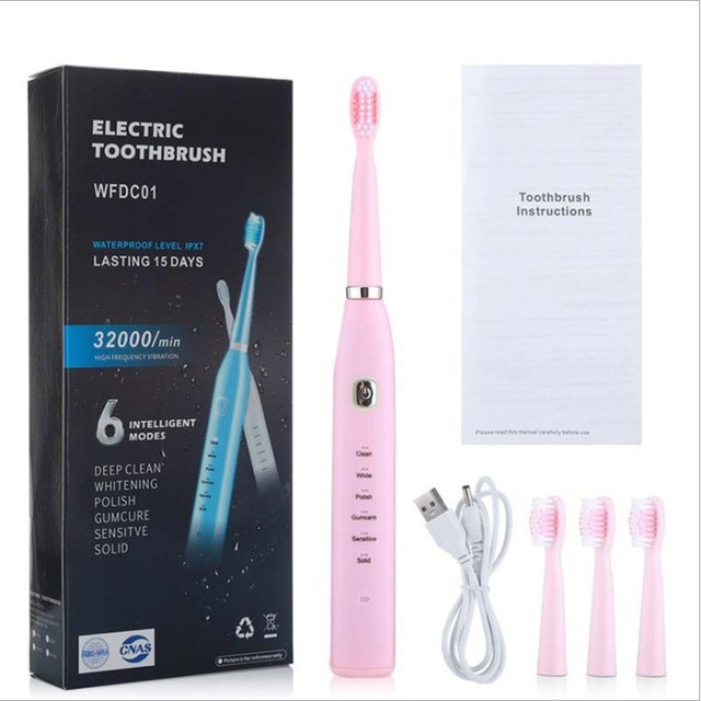 Electric Toothbrush Sonic IPX7 Waterproof Oral Care Dental Tool Replace Head USB Charging Intelligent Electric Toothbrush