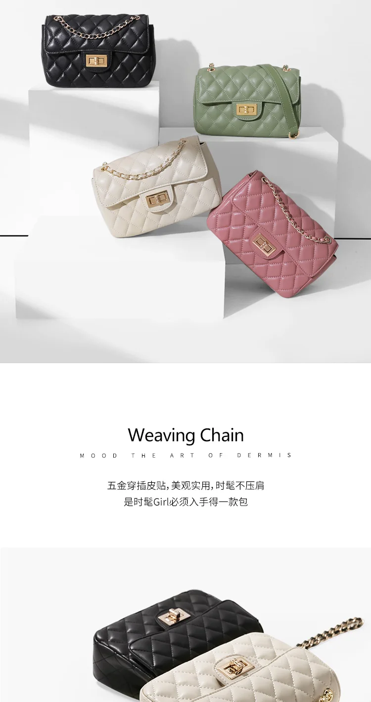 Mood Leather Ladies Fashion Shoulder Bag Diamond Type Lattice Women Crossbody Bag Sheepskin Messenger Bag