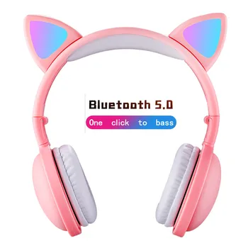 

Bluetooth Earphone Headset Cat Ear Headset Chargeable Led Light Foldable Adjustable Earphones Tws беспроводные наушники