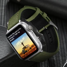 

Canvas+leather strap for apple watch band 44mm 40mm 42mm 38mm 41mm 45mm iwatch serie 7 6 SE 5 4 3 2 wrist bracelet Luxury strap