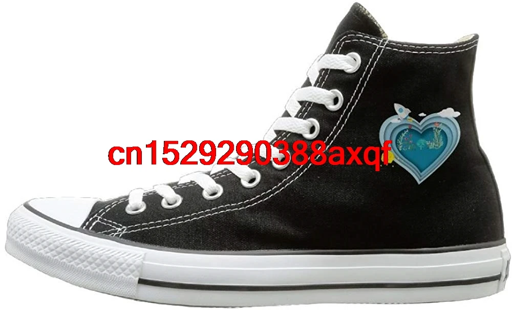

Unisex Casual Shoes Boys and Girls Sports Shoes Blue Love Canvas Shoes High Top Design Black Sneakers Unisex Style