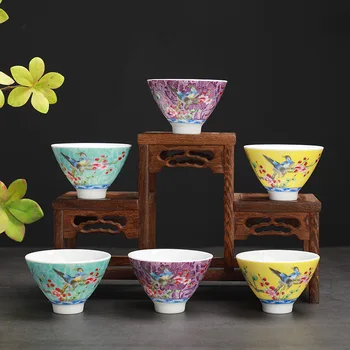 

6 pcs/set Ceramic handicraft Colored enamel tea cup small tea bowl drinkware Creative cermaic wine glass packing with Gift-box
