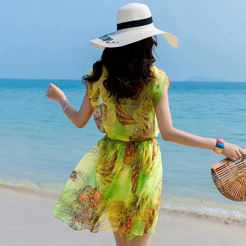 

Женское летнее пляжное платье из натурального шелка, элегантное платье средней длины с принтом, офисные платья, летние платья 2020 LWL1582