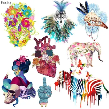 

Prajna Punk Heart Iron-On Transfers Skull Flower Heat Transfers PVC Patch For Clothes Summer Style Thermal Patches For Clothing