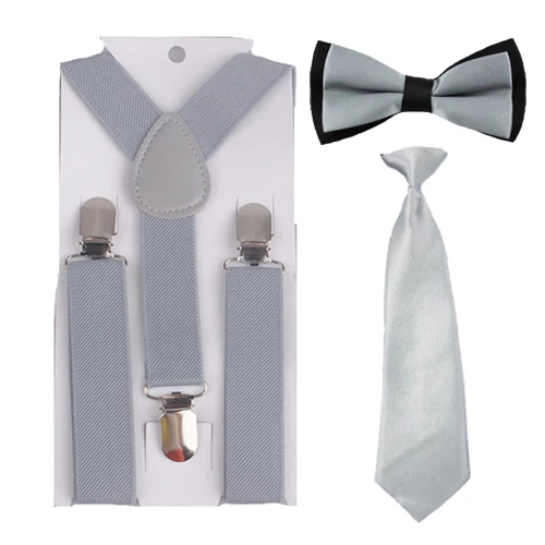 3PCS Silver Милые Детские эластичные регулируемые подтяжки на подтяжках галстук бабочка галстуки-бабочки HHtr0009a11 - Цвет: 3PCS Silver
