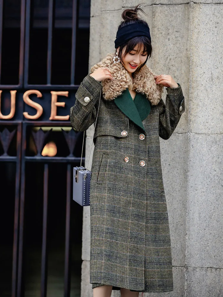 

Wool Real Coat Female Jacket Winter Jacket Women Wool Fur Collar Woolen Coats and Jackets Women Korean Long Jacket MY en s s