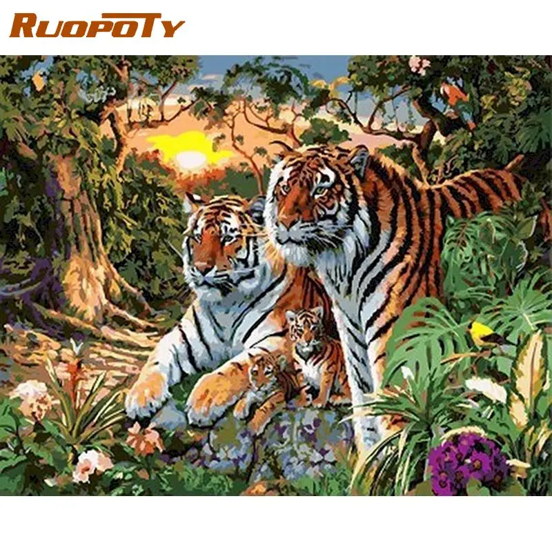 RUOPOTY 60x75 см Раскраска по номерам Тигр Сделай Сам на холсте животное акриловая