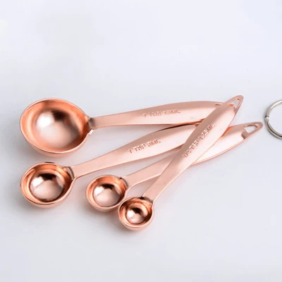 Copper spoon 4 pcs 10 шт./компл. мерный стаканчик ложка Кухня прибор для выпечки силикагелевый нескользящий Нержавеющая сталь инструмент для выпечки хлеба Кондитерские инструменты - Цвет: Copper spoon 4 pcs