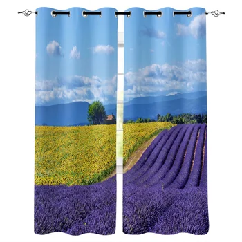 

Lavender Sunflower Field Scenery Window Curtains LivingRoom Kitchen Curtains Left and Right Biparting Open