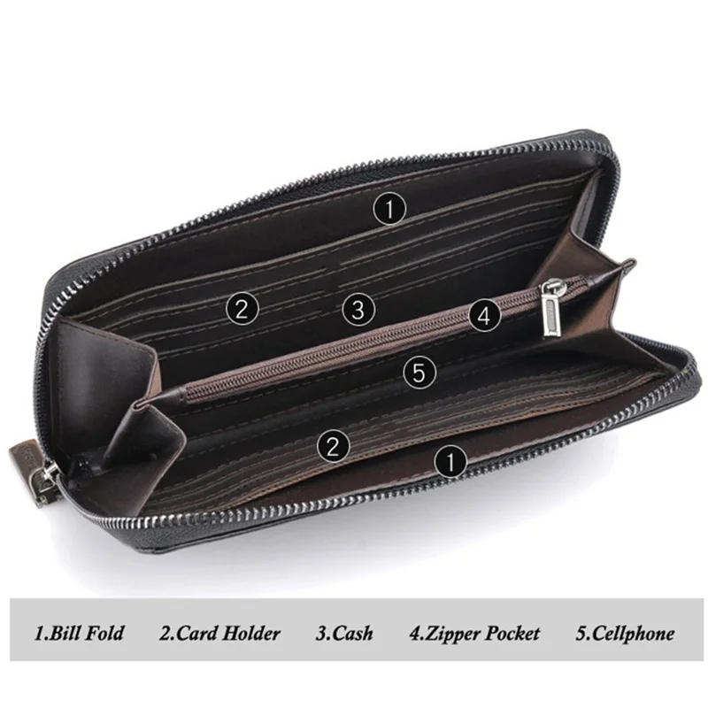 JNKET Мужской Длинный кошелек для отдыха из искусственной кожи клатч-кошелек на молнии деловой Многофункциональный клатч