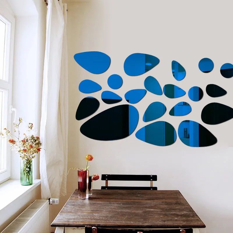 20 قطعة ثلاثية الأبعاد مرآة الجدار ملصق حصاة حجر ش...