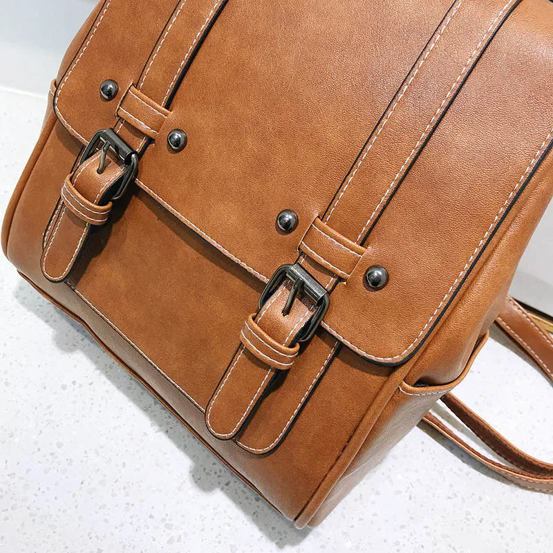 2019 Vintage Women Backpack Purse School Bag for Teenage Girls Retro Leather Backpacks Black Red Travel Back Pack Small Rucksacks (13)