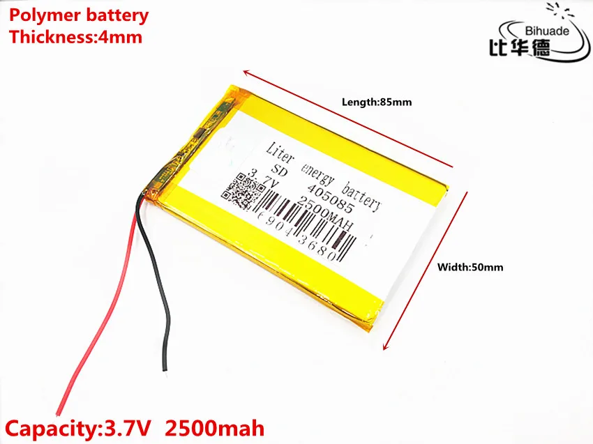3.7V 2500mAh 405085 Lithium Polymer Li-Po li ion Rechargeable Battery Lipo cells For interphone GPS toys Tachograph | Электроника
