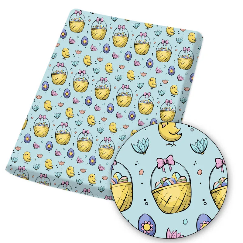 

Polyester Cotton Fabric Sheet Cloth Fabrics Rabbit Egg Cartoon Printed For Easter DIY Dress Craft Sewing Materials 45*150cm/pc