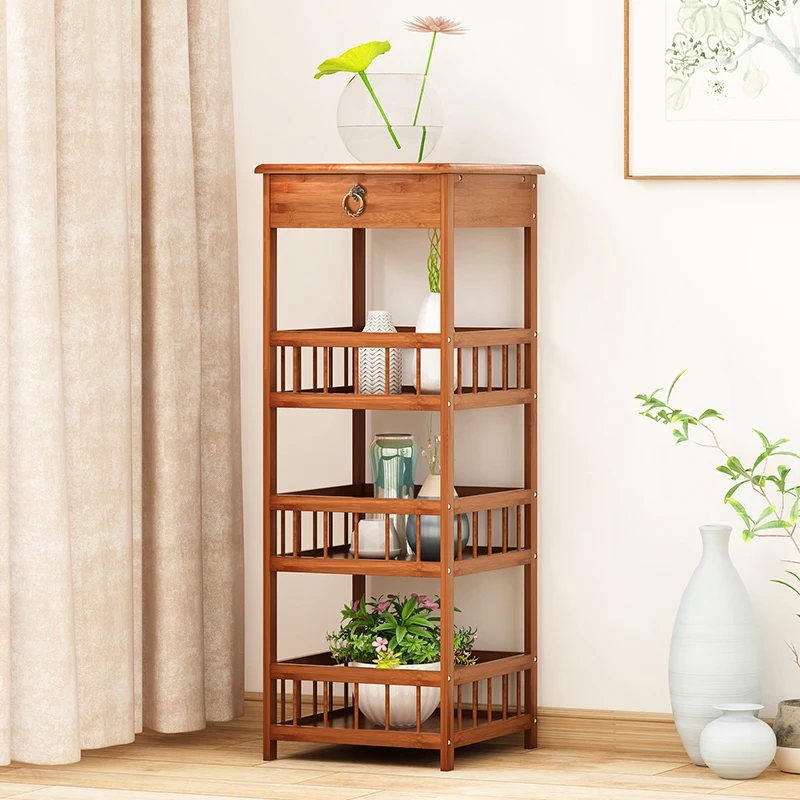 Bamboo flower shelf solid wood multi-story living room indoor landing simple flower table flower several fish tank shelf