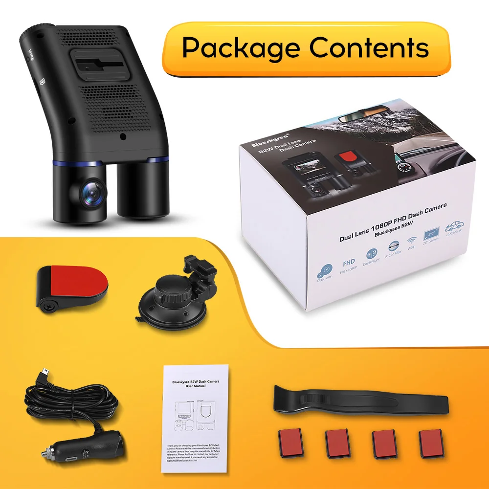 Blueskysea B2W WIFI видеорегистратор с двумя объективами для Uber Lyft Taxi Car Camera DVR Full HD1080P 32 Гб