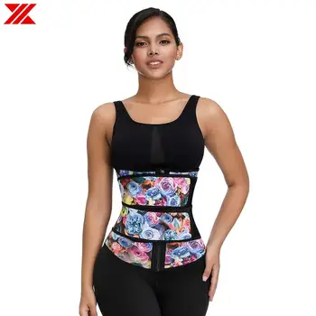 

HEXIN Latex Waist Trainer Slimming Cincher Rose Print Waist Cincher Double Belts Body Shaper Slimming Corset Postpartum Shaper