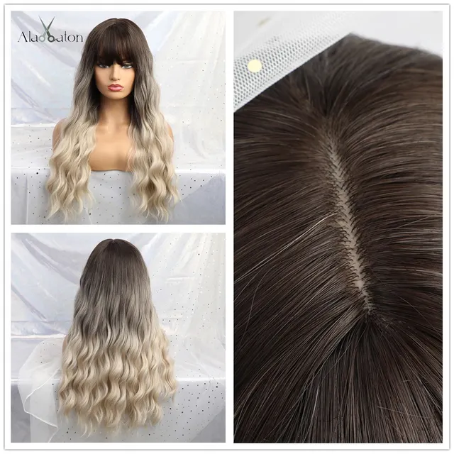 ALAN EATON Long Ombre Light Ash Brown Blonde Wavy Wig Cosplay Party Daily Synthetic Wig for Women High Density Temperature Fibre lc202-2