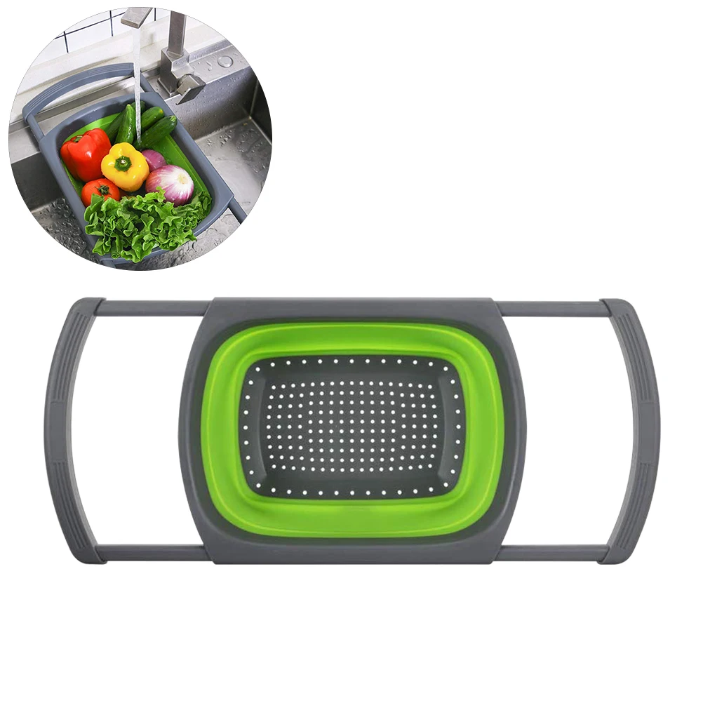 Square Shape Drain Basket Collapsible Colanders Foldable Silicone Kitchen Organizer Fruit Vegetable Baskets Folding Strainers