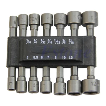 

Power Nut Driver Drill Bit Set SAE Metric Socket Wrench Screw 1/4"Hex Shank 14Pc Drop Ship Support