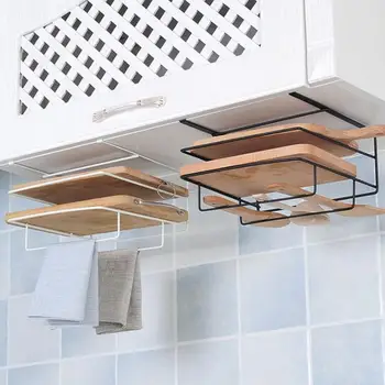 

Double Layer Kitchen Cabinet Wall Iron Hanging Chopping Board Holder Shelf Easy to Install Storage Rack Organizer Tools 2019