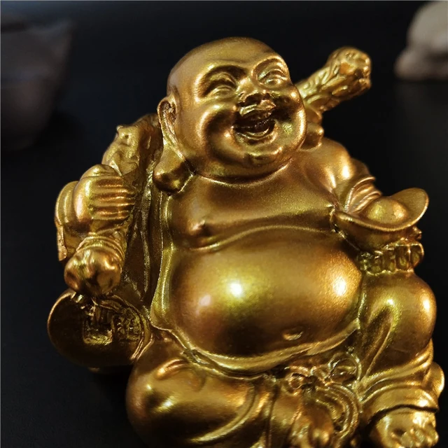 Statue de bouddha riant doré, Feng Shui chinois, argent porte-bonheur, Sculpture de bouddha Maitreya, Statues de décoration de jardin de maison 6