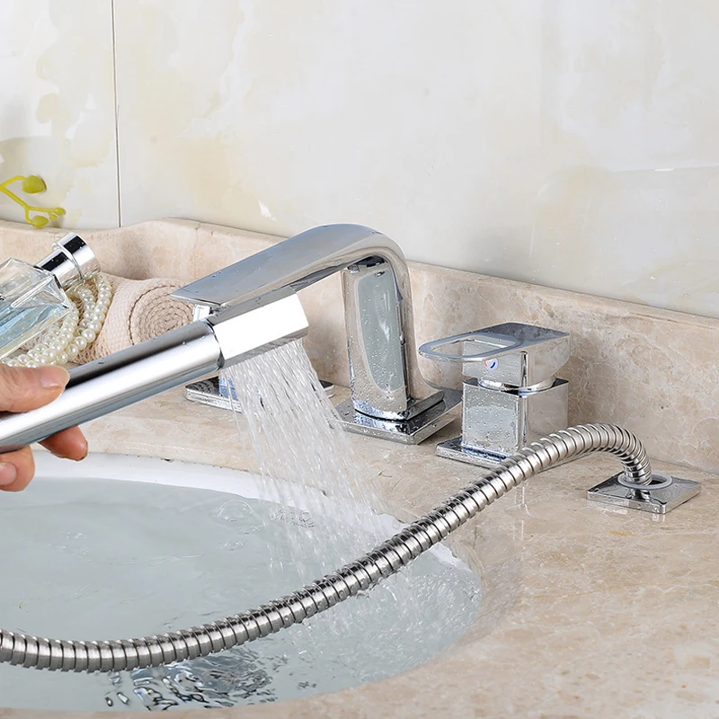 4PCS Bathtub Faucet Bathroom Basin Faucet Shower Tap Set Hot and Cold Water Mixer Tap With Handheld Shower Head Deck/Wall Mount shower set,bathtub faucet