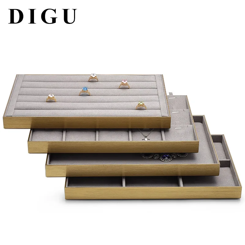 The new jewelry display plate microfiber metal edge jewelry jewelry necklace ring bracelet display stand can be customized