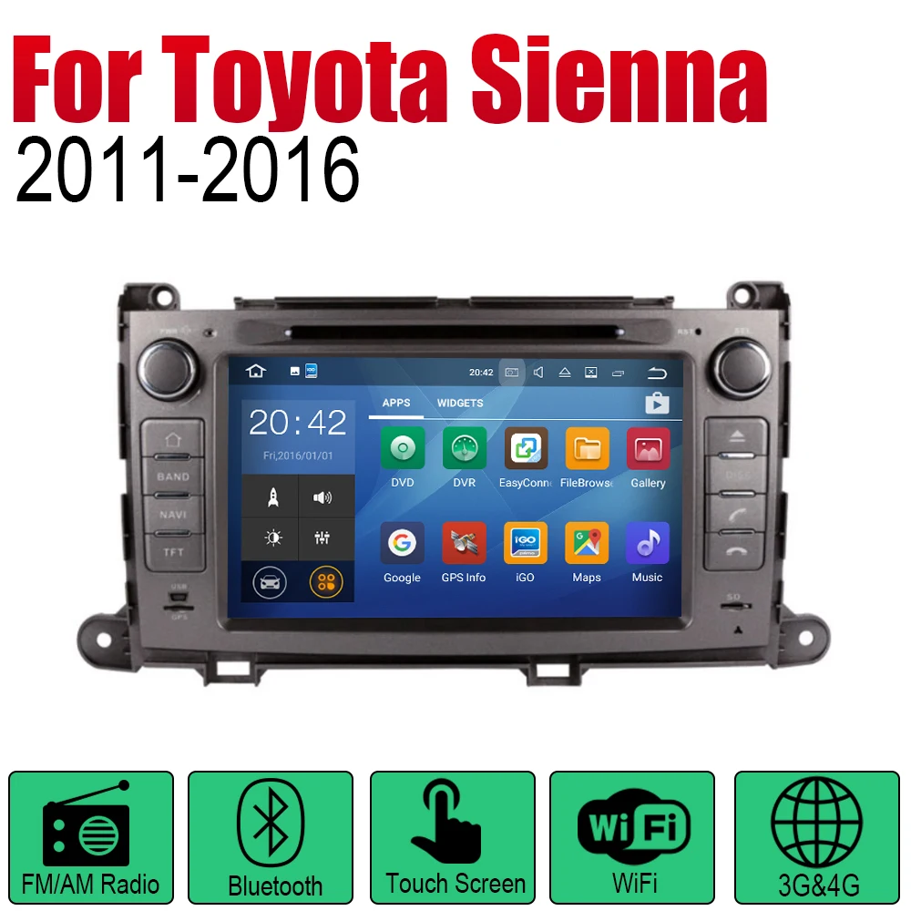 Автомагнитола для Toyota Sienna XL30 2011 2012 2013 2014 2015 2016 2din Android с GPS навигацией стерео