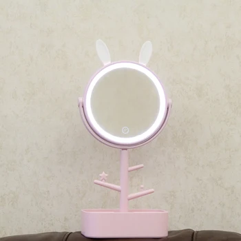 

Light Makeup Mirror Rechargeable Vanity Mirror Contact Screen Dimmable Mirror with Earrings Bracket Desktop Mirror with Storage