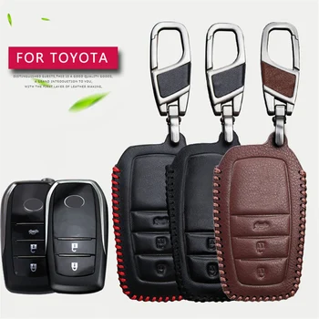 

Real Leather Car Key Case Cover for Toyota Aygo Highlander Chr Camry Rav4 Corolla Aqua Prado Land Cruiser 200 Fortuner Tundra