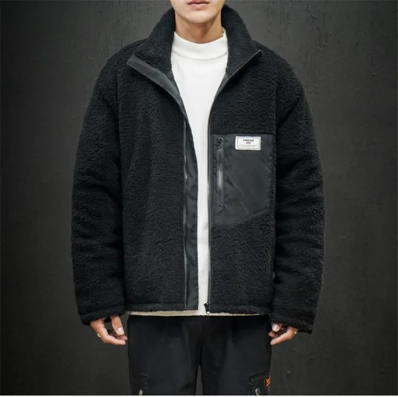 Зимние мужские дизайнерские Плюшевые куртки 5XL мужские однотонные пальто с воротником-стойкой Повседневная Верхняя одежда на молнии