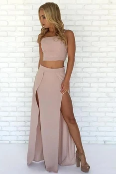 

Unique Back Design Two Pieces Set Spaghetti Straps Party Dresses