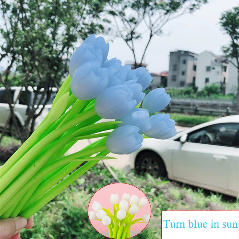 Turn blue in sun Креативная обесцвечивающая гелевая ручка с тюльпаном Kawaii, милая ручка с цветами, новинка, нейтральная ручка для детей, девочек, подарок, школьные, офисные, канцелярские принадлежности - Цвет: Turn blue in sun