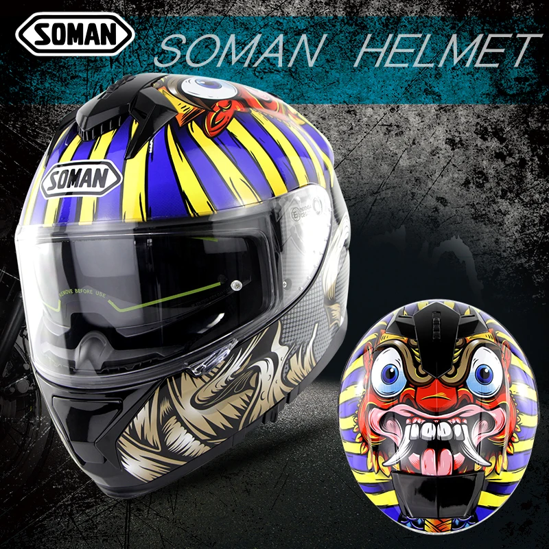 Full Face Helmet Pharaoh Printed Cascos Motard Uv Cut Motorcycle Helmet Casco Moto Patinete Capacete De Motocicleta Ece Dot Helm
